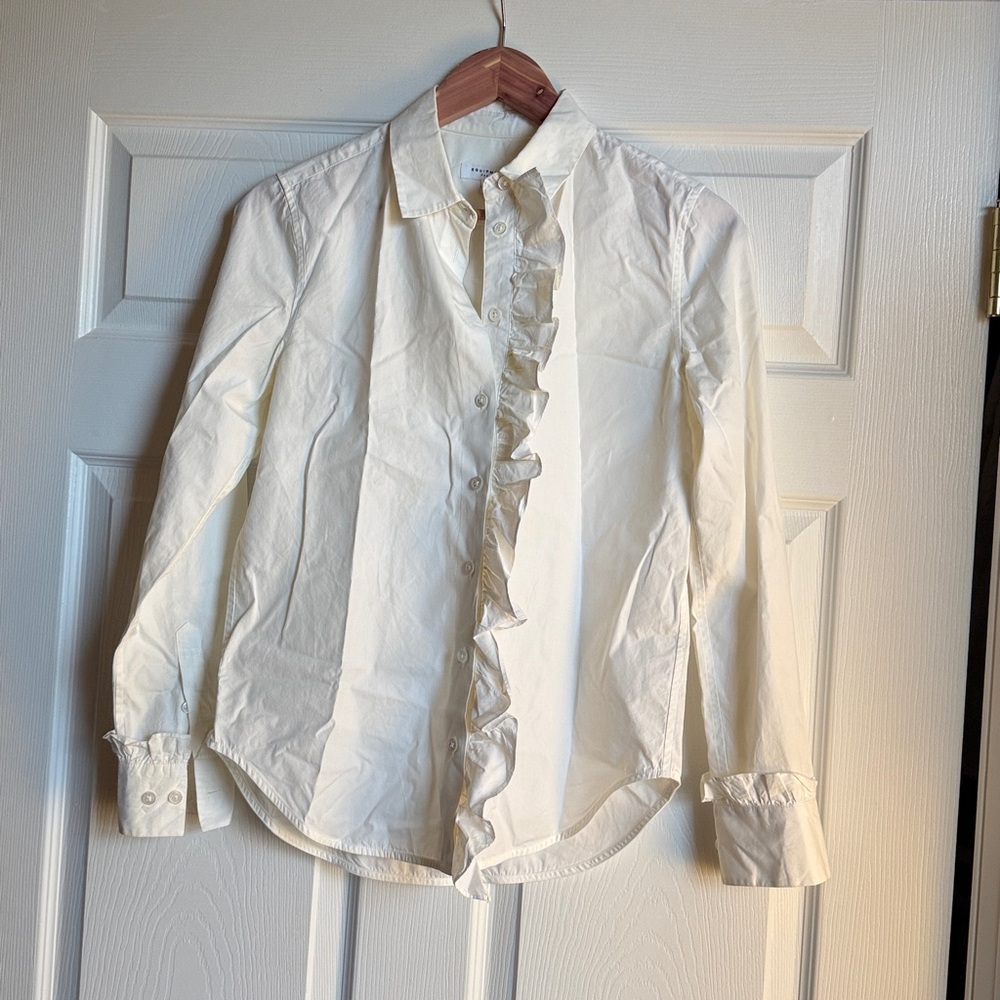 Equipment Ivory Ruffle-Front Button Shirt